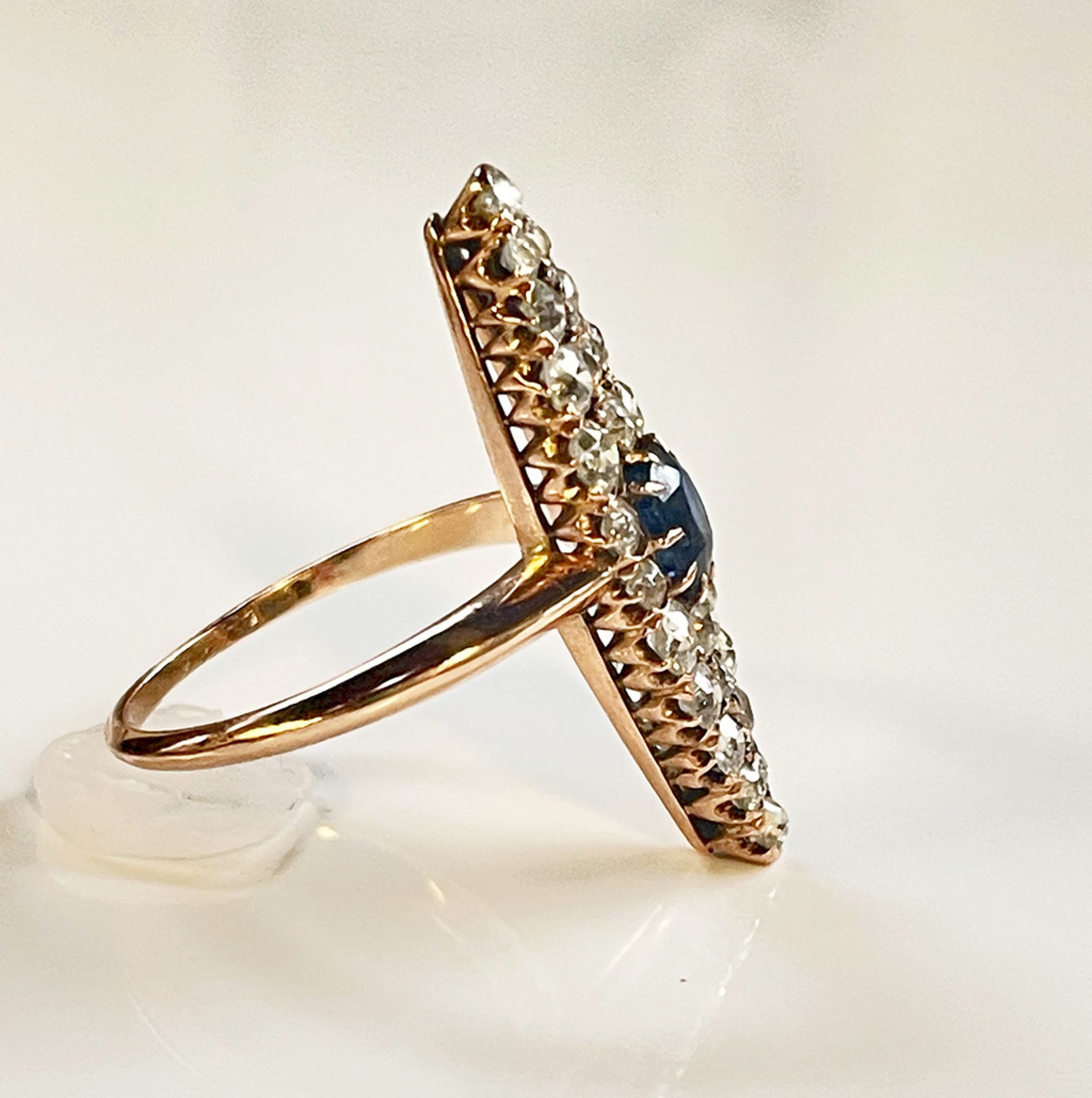 Antique 14K Gold, Diamond Sapphire Ring - Image 3 of 5