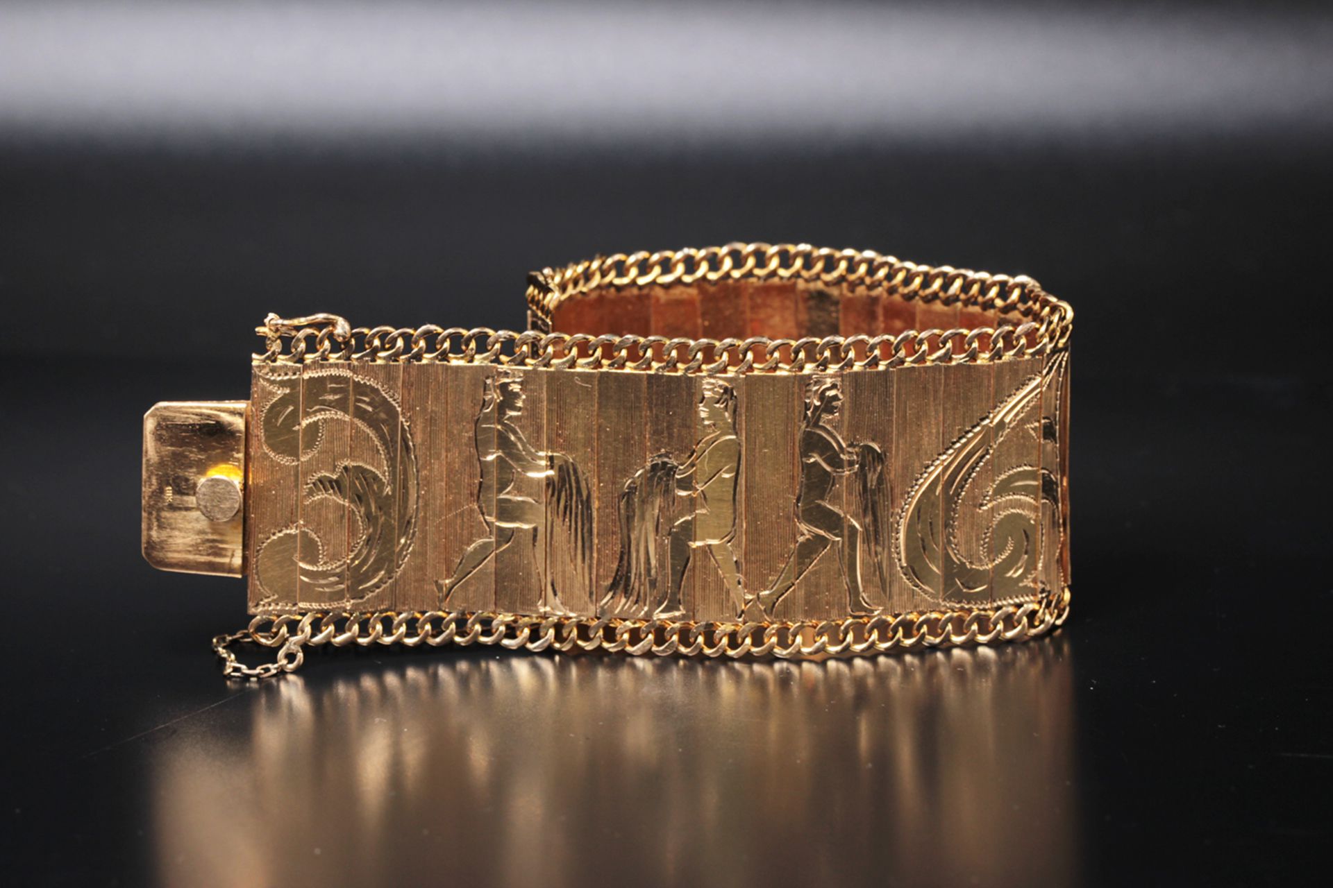 Antikes Armband aus 18-karätigem Gold mit eingravierten Figuren. Unikat - Bild 2 aus 6