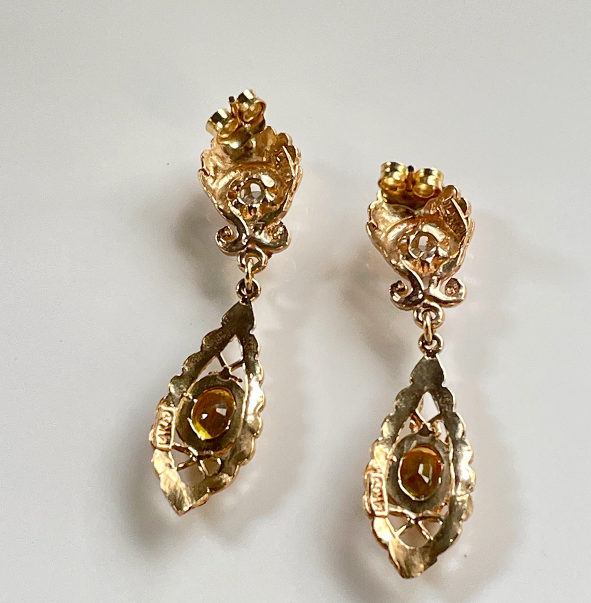 Ohrringe 585 mit gelben Saphir und Diamanten - Bild 4 aus 4