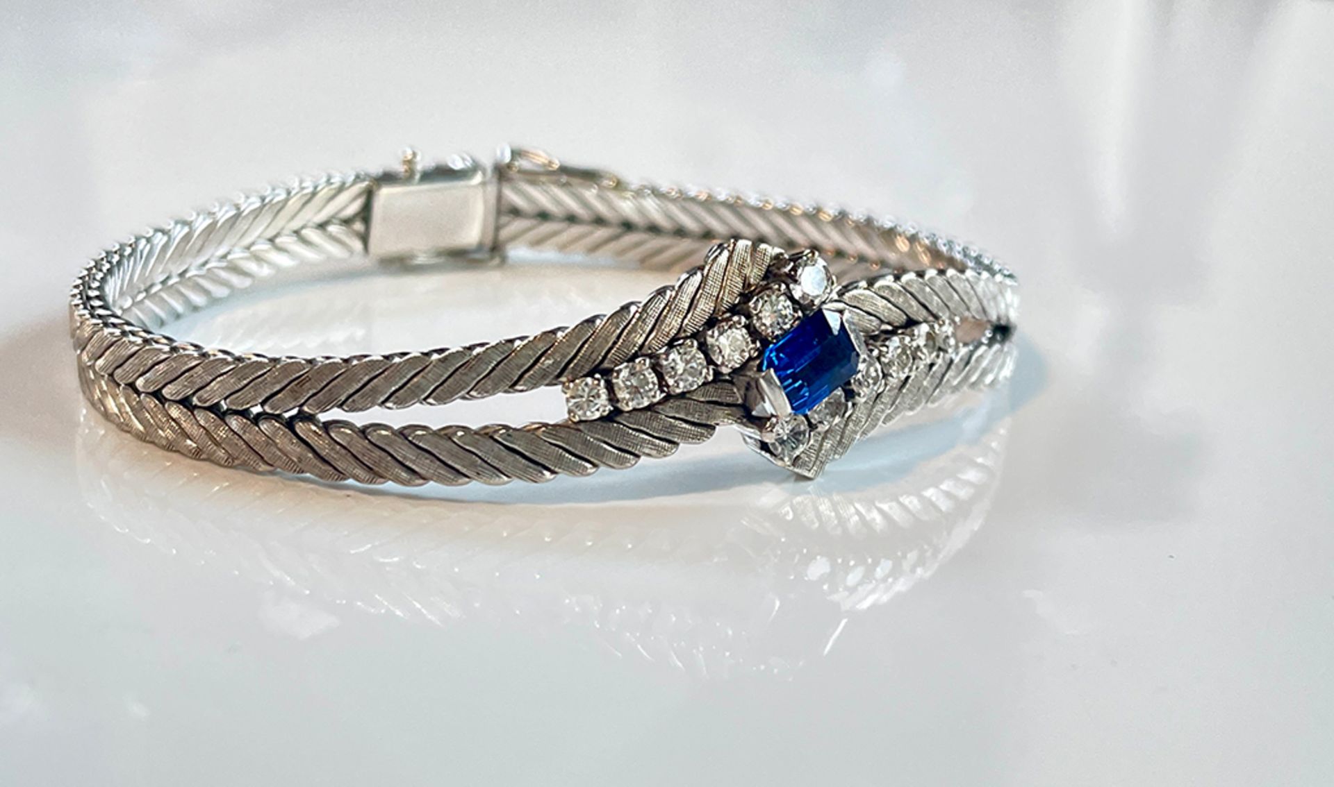 Diamond Sapphire bracelet 18K white gold - Image 3 of 5