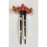 Antique Coral Turtoiseshell Comb / Hairpin