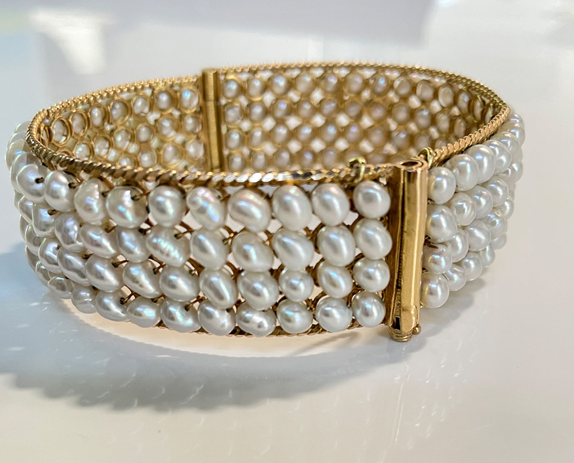 Antique 22K Gold bangle with Oriental pearls