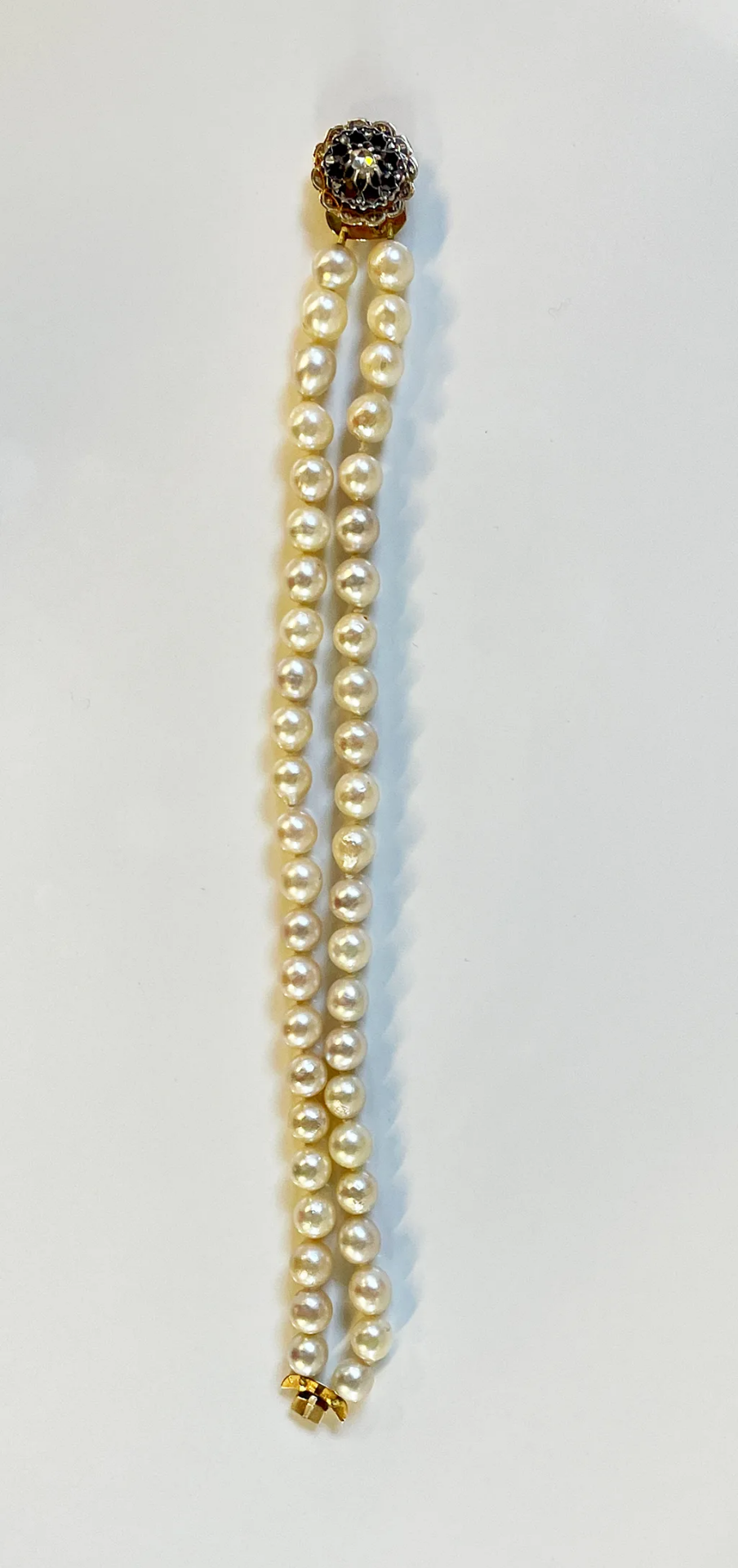 Antique Pearl Bracelet 14K Gold Clasp Rose Cut Diamonds - Image 2 of 4
