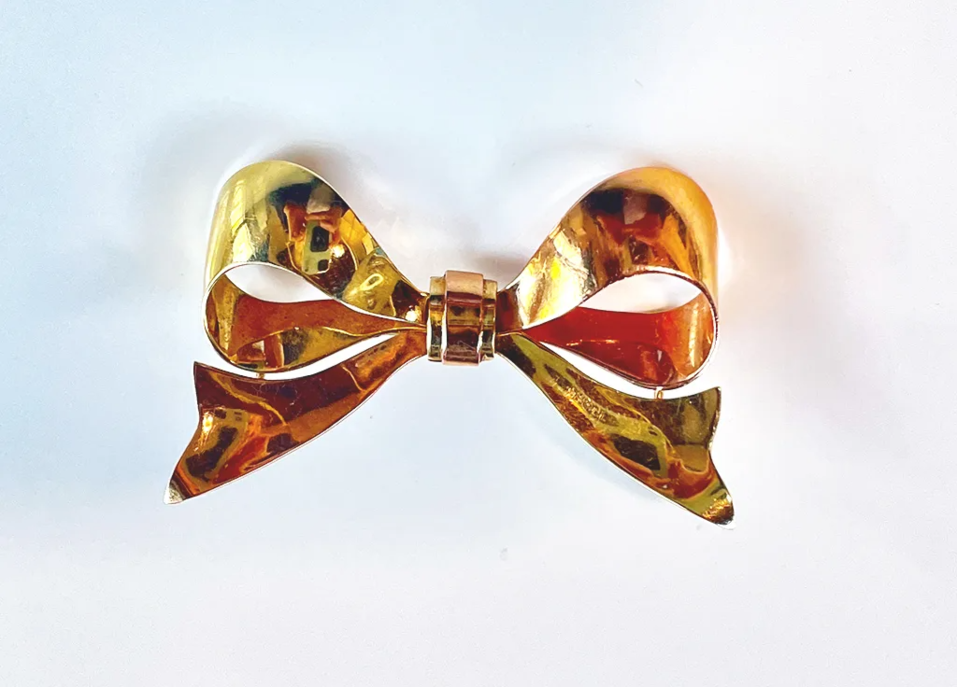 Big Vintage Bow Brooch Bi-Color 14K Gold