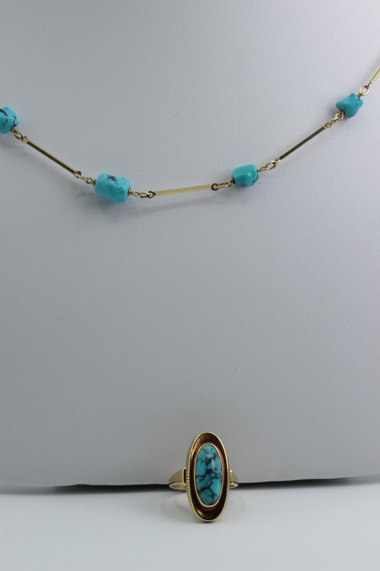 Jewelry/Jewellery Lot: 14K Gold Necklace + Ring with Turquoise - Image 3 of 5