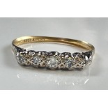 Antique 18K Gold + Platinum Ring with 5 Old Cut Diamonds