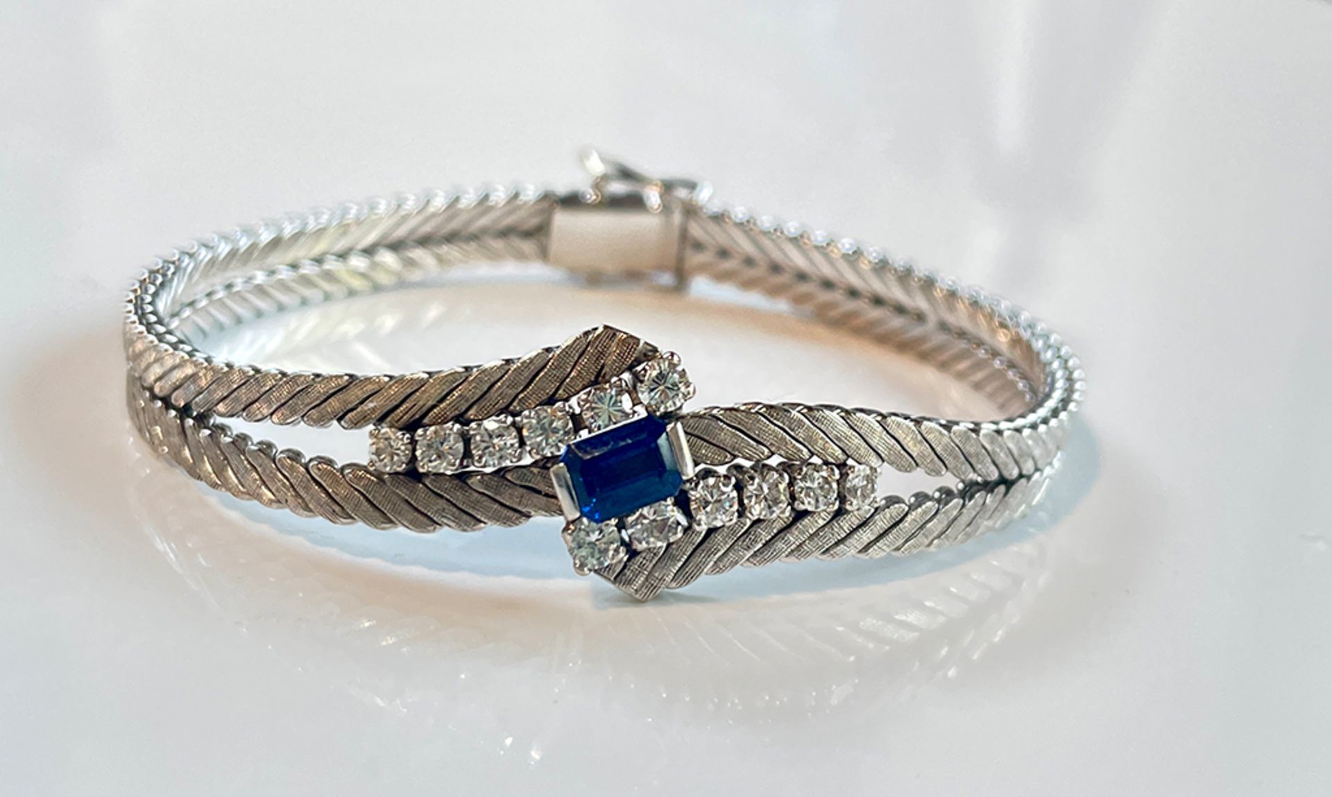 Diamond Sapphire bracelet 18K white gold - Image 2 of 5