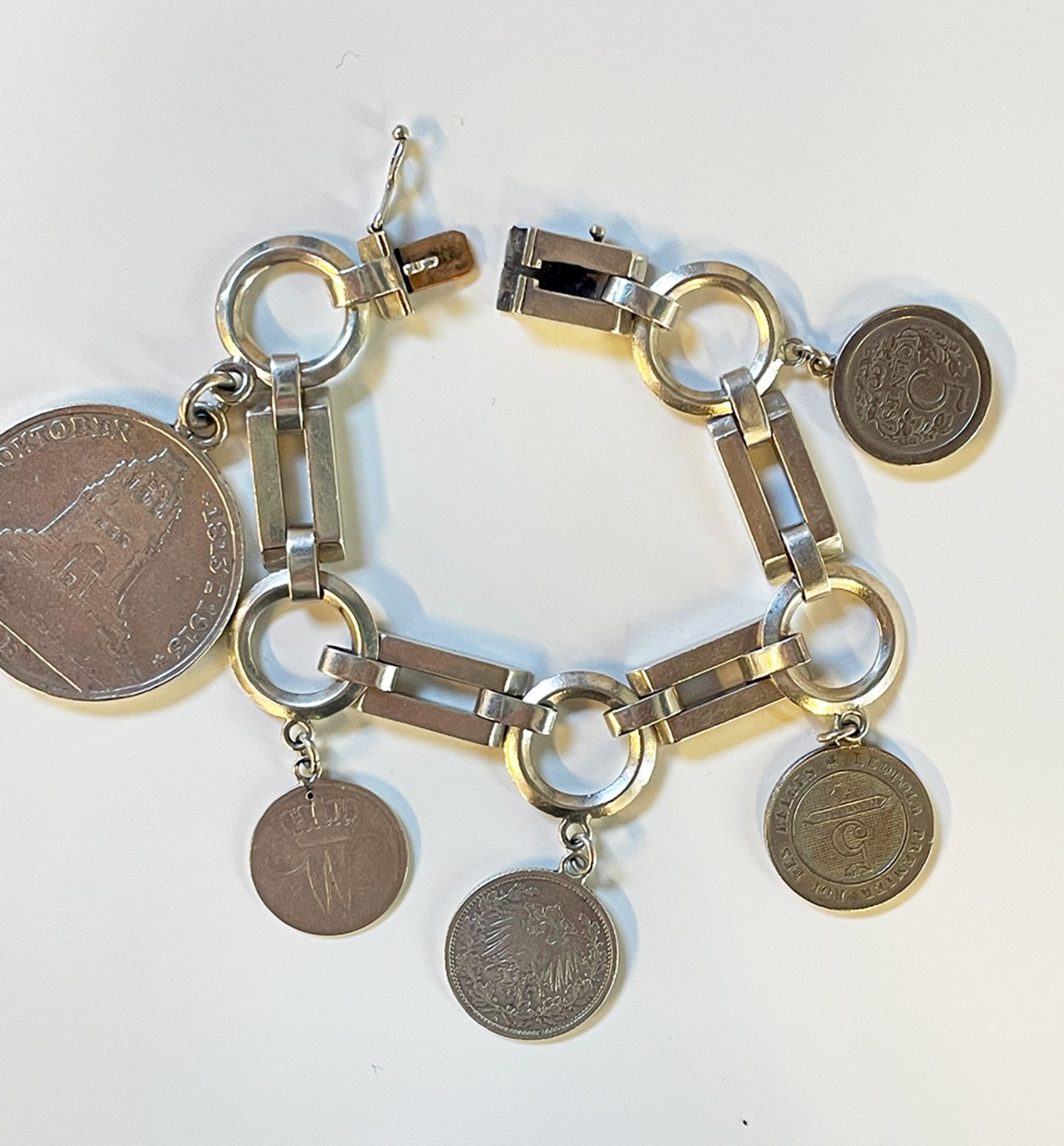 Silver Coin Bracelet with 5 antique coins. - Image 2 of 6