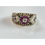 Vintage Rubin Ring mit diamanten. 585 / 750 Gold