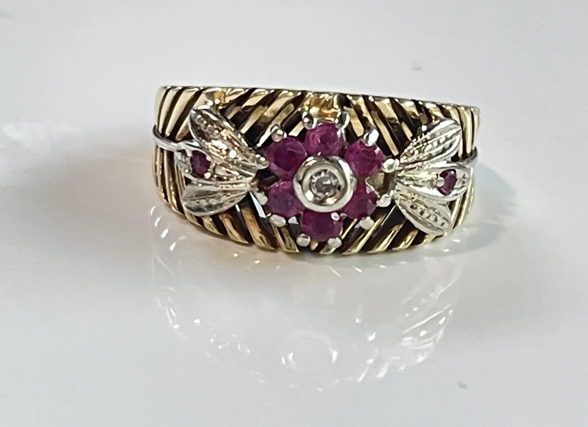 Vintage Rubies with Diamonds ring, 18ct. gold