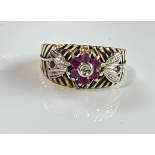 Vintage Rubies with Diamonds ring, 18ct. gold