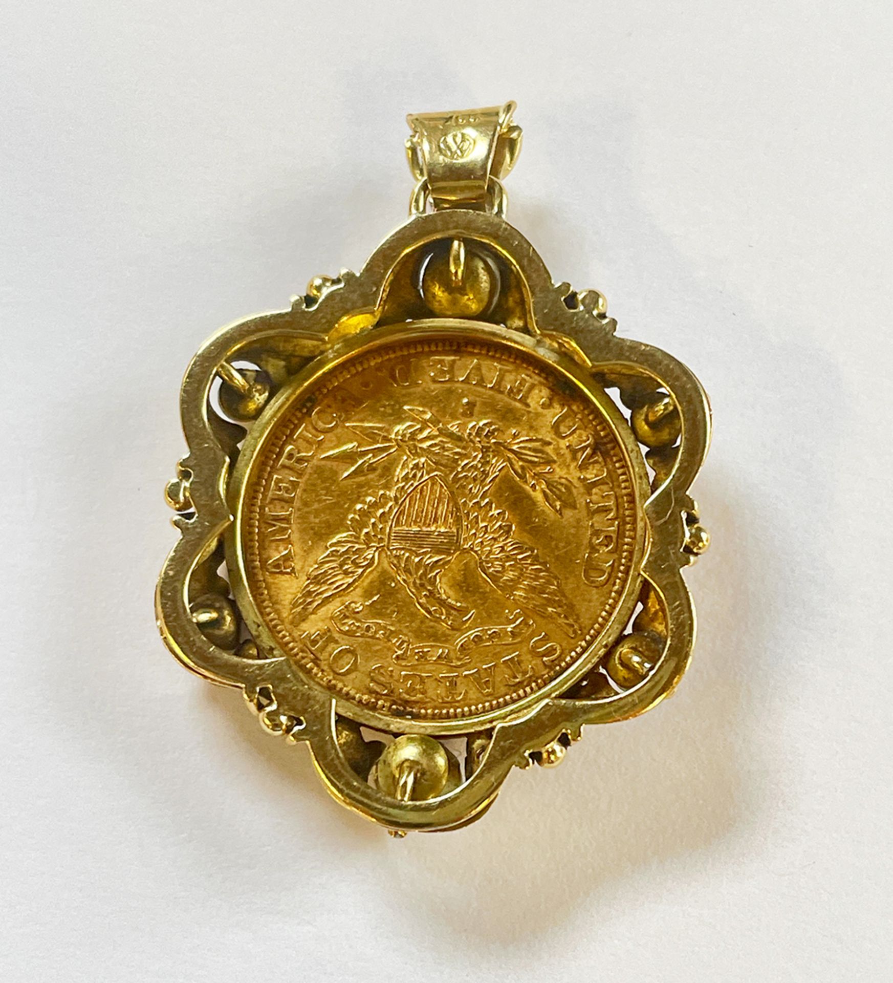 18K Gold Pendant with Gold Coin $ 5 Liberty Head 1901 - Image 3 of 5