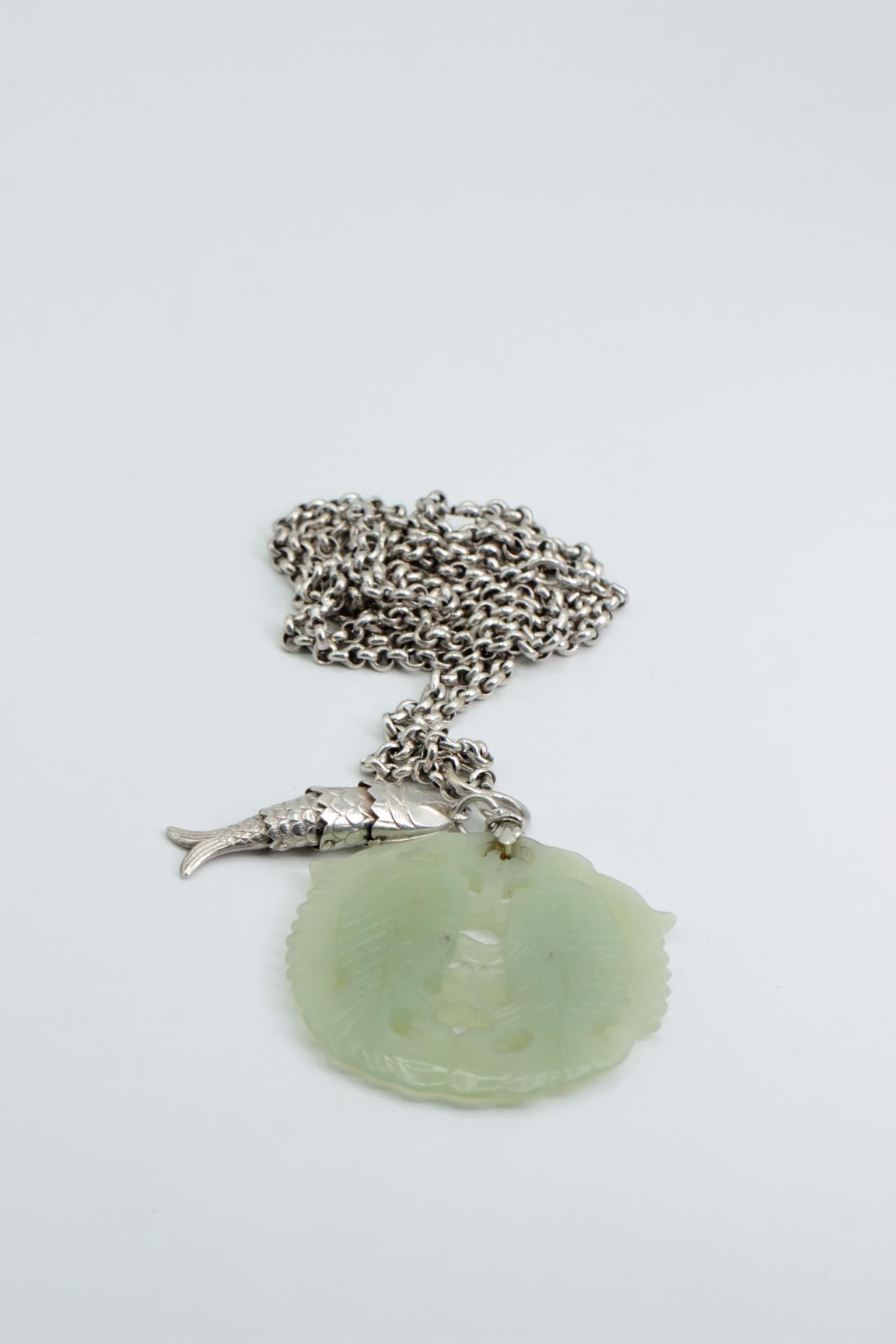 Silver necklace with a fish pendant and a Jadeit pendant. Symbols for luck - Image 4 of 4