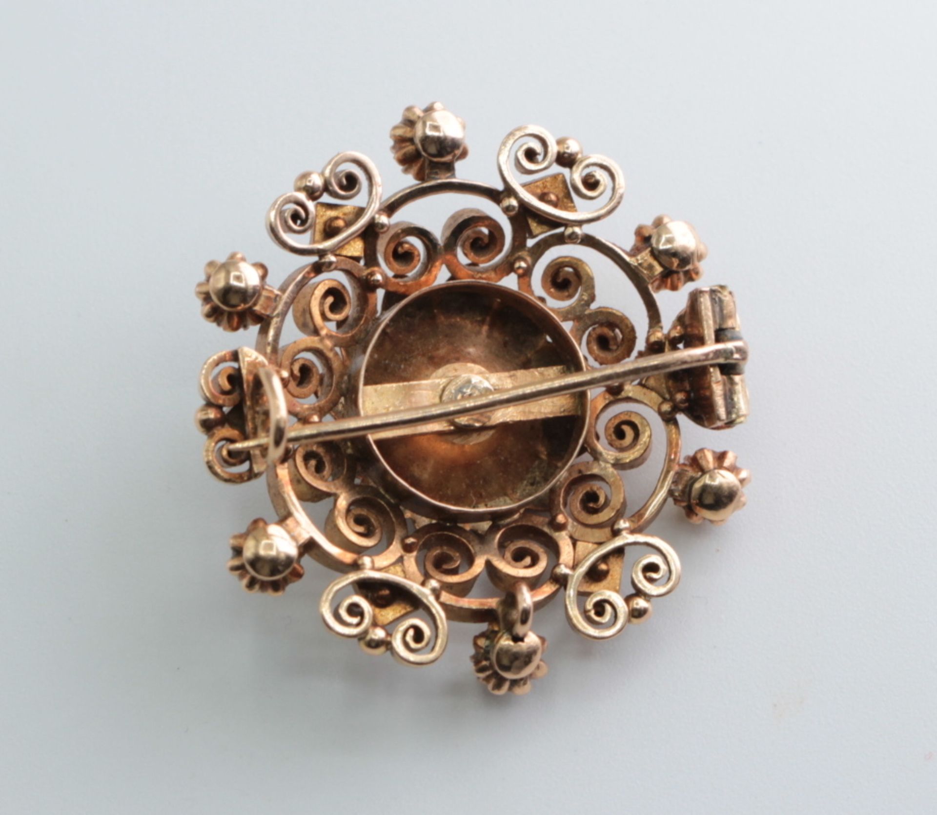 Antike runde Brosche / Anhänger 560 Gold Russland Perlen Saphir - Bild 3 aus 3