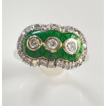 Antique Art Deco Ring 18K Gold with Diamonds and Enamel