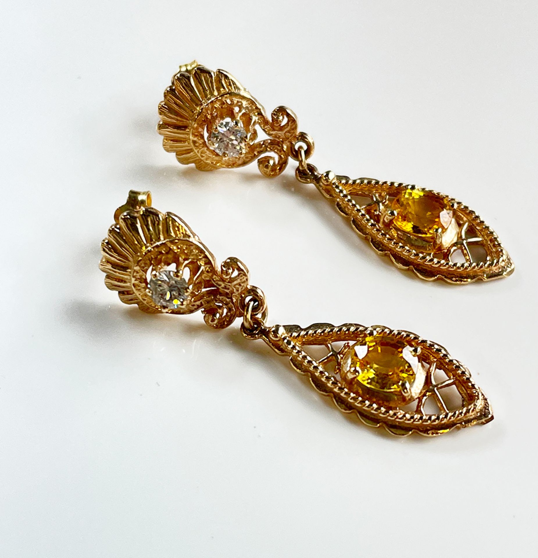 Ohrringe 585 mit gelben Saphir und Diamanten - Bild 2 aus 4