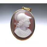 Pendant 14K Beautiful Cameo Layered Agate Goddess Minerva