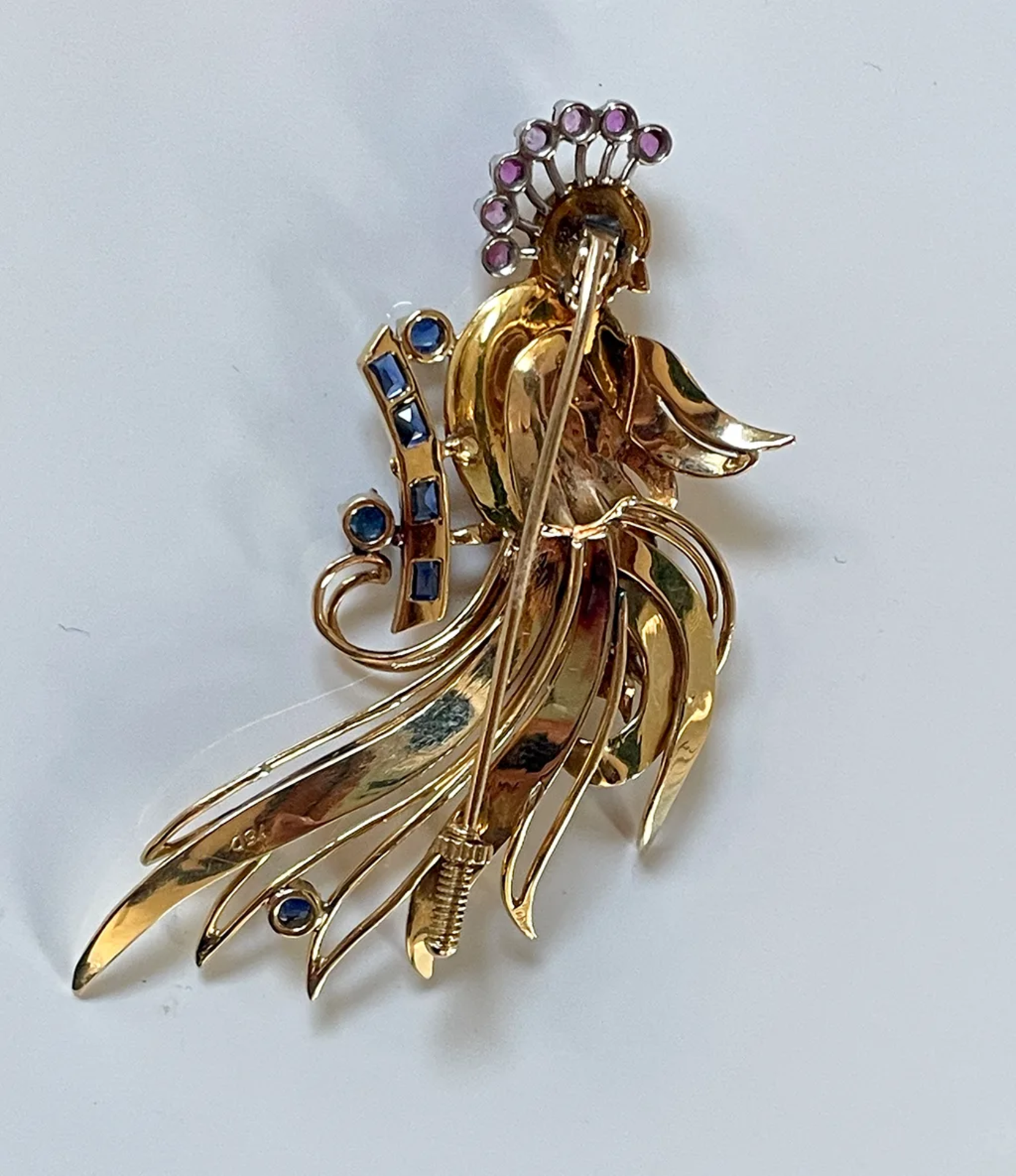 Vintage Bird Brooch Paradise-Bird 18K Yellow Gold Sapphire Ruby Emerald - Image 3 of 4