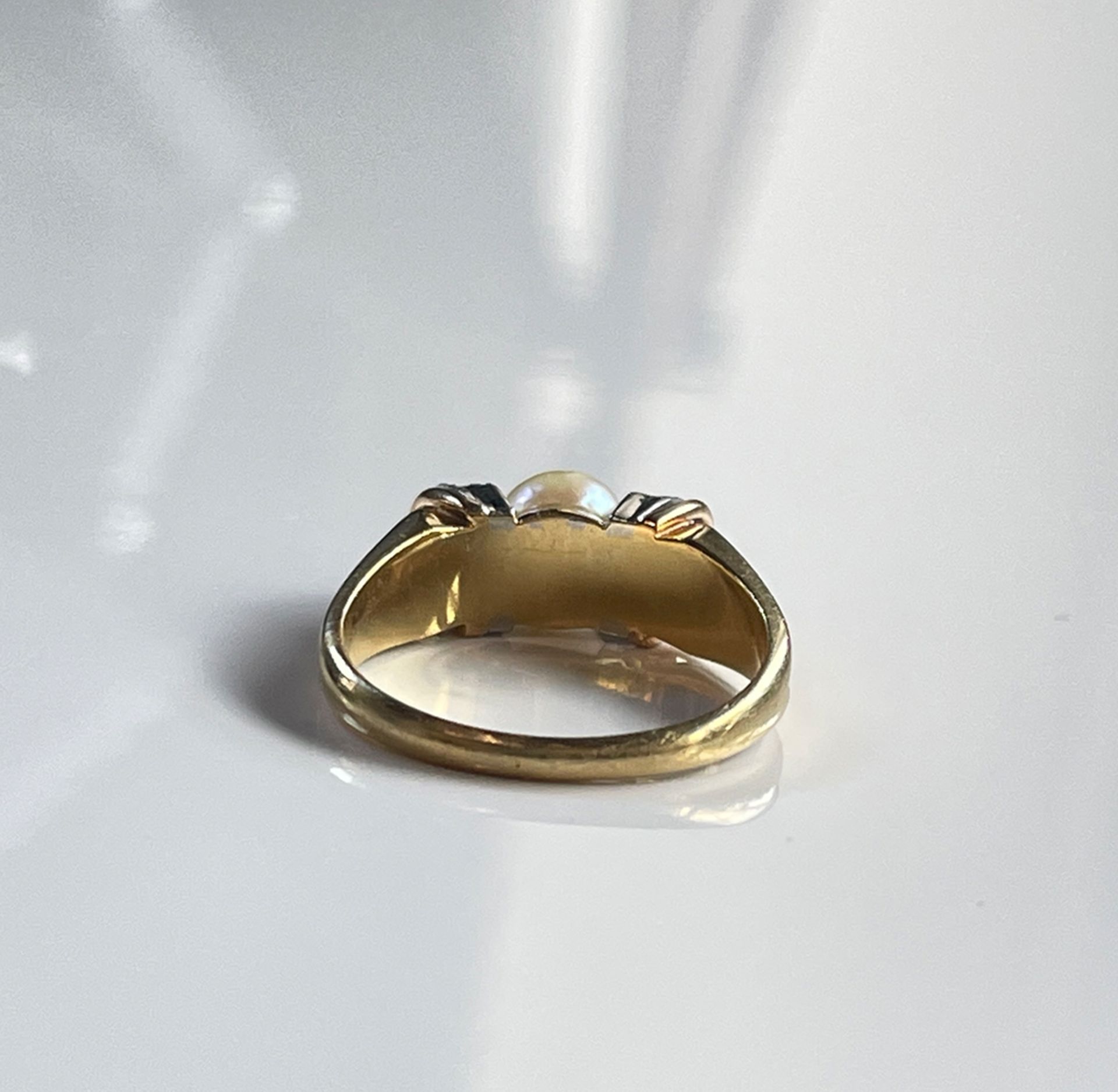 Gold Ring, 750 Gelbgold, mit Diamant und Perle - Bild 5 aus 6