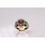 Diamant Ring mit Rubin 750 Gold