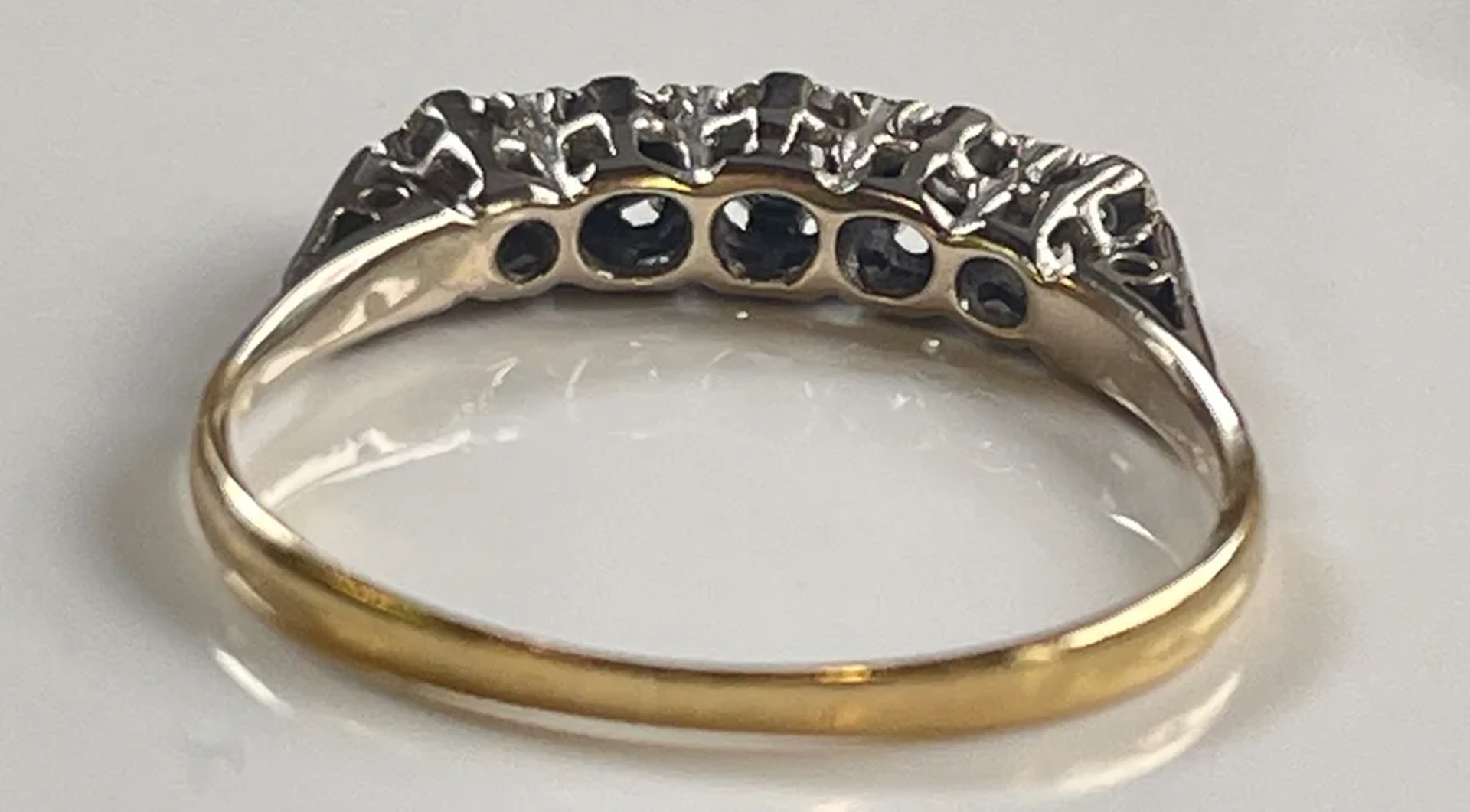 Antique 18K Gold + Platinum Ring with 5 Old Cut Diamonds - Image 3 of 3