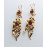 Antique Earrings with Rubies. 14K Yellow Gold