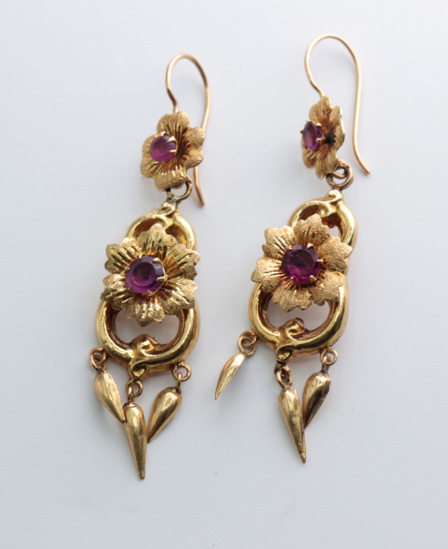 Antique Earrings with Rubies. 14K Yellow Gold