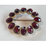 Big Garnet Brooch / Pendant 14K Yellow Gold