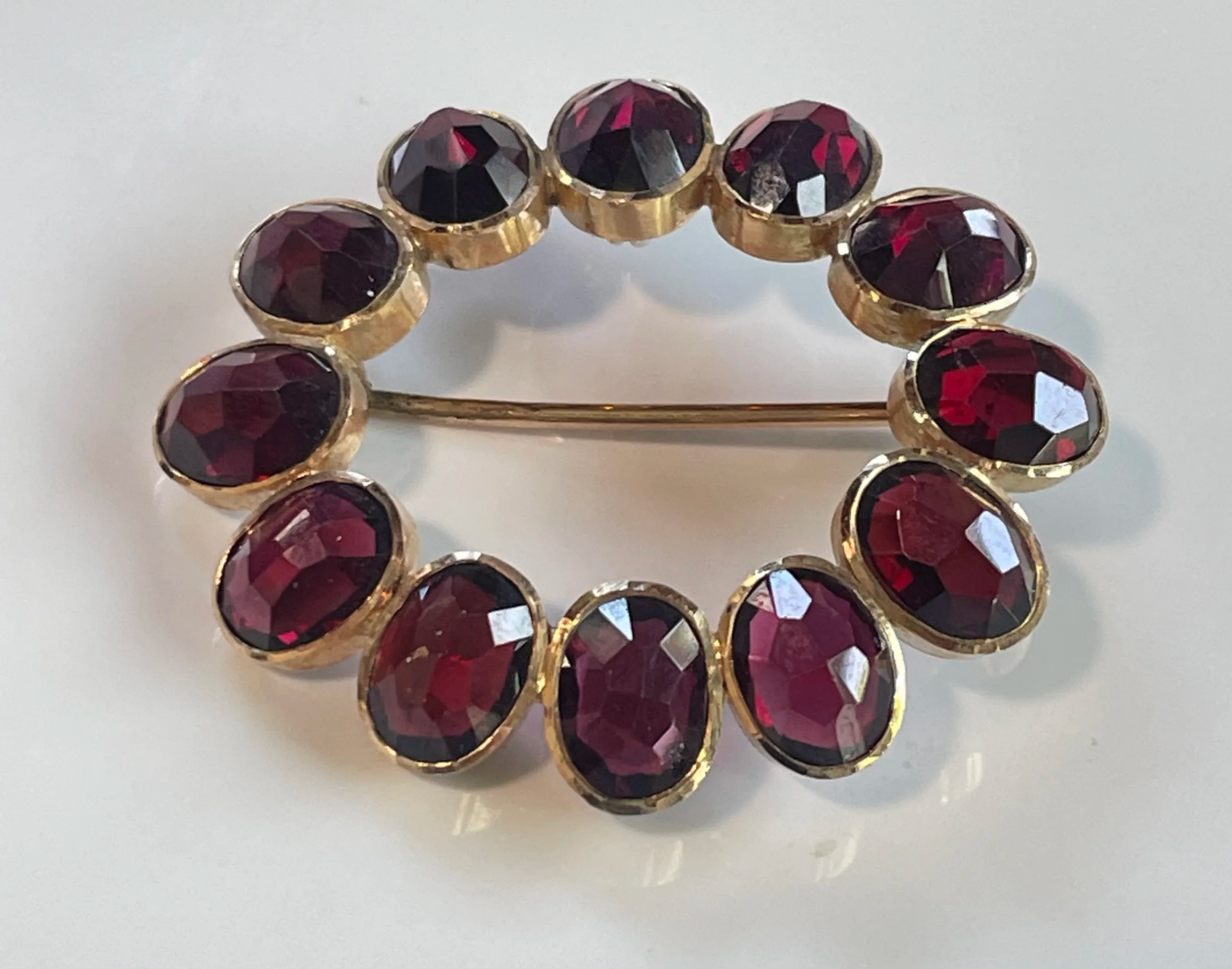 Big Garnet Brooch / Pendant 14K Yellow Gold