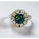 Classic Big 1.5ct Tourmaline 0.9ct Diamond Ring 14K White Gold.