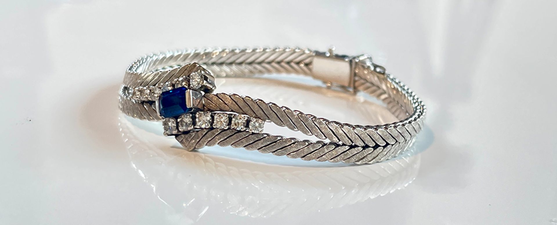 Diamond Sapphire bracelet 18K white gold - Image 4 of 5