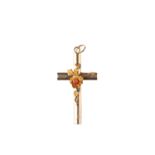 GOLDEN CROSS WITH CORAL | Central Europe (Central European / Central Europe - around 1900)