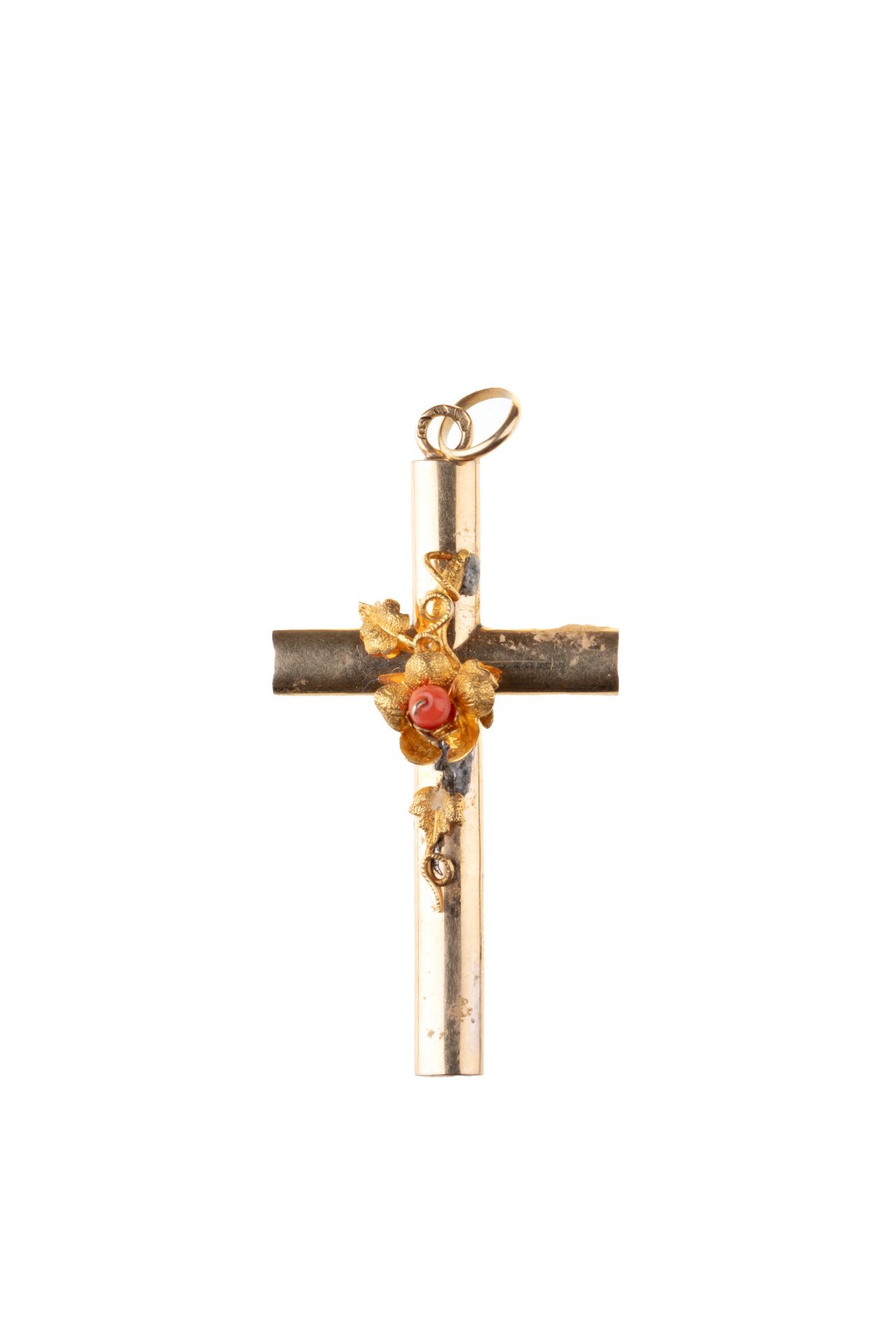 GOLDEN CROSS WITH CORAL | Central Europe (Central European / Central Europe - around 1900)
