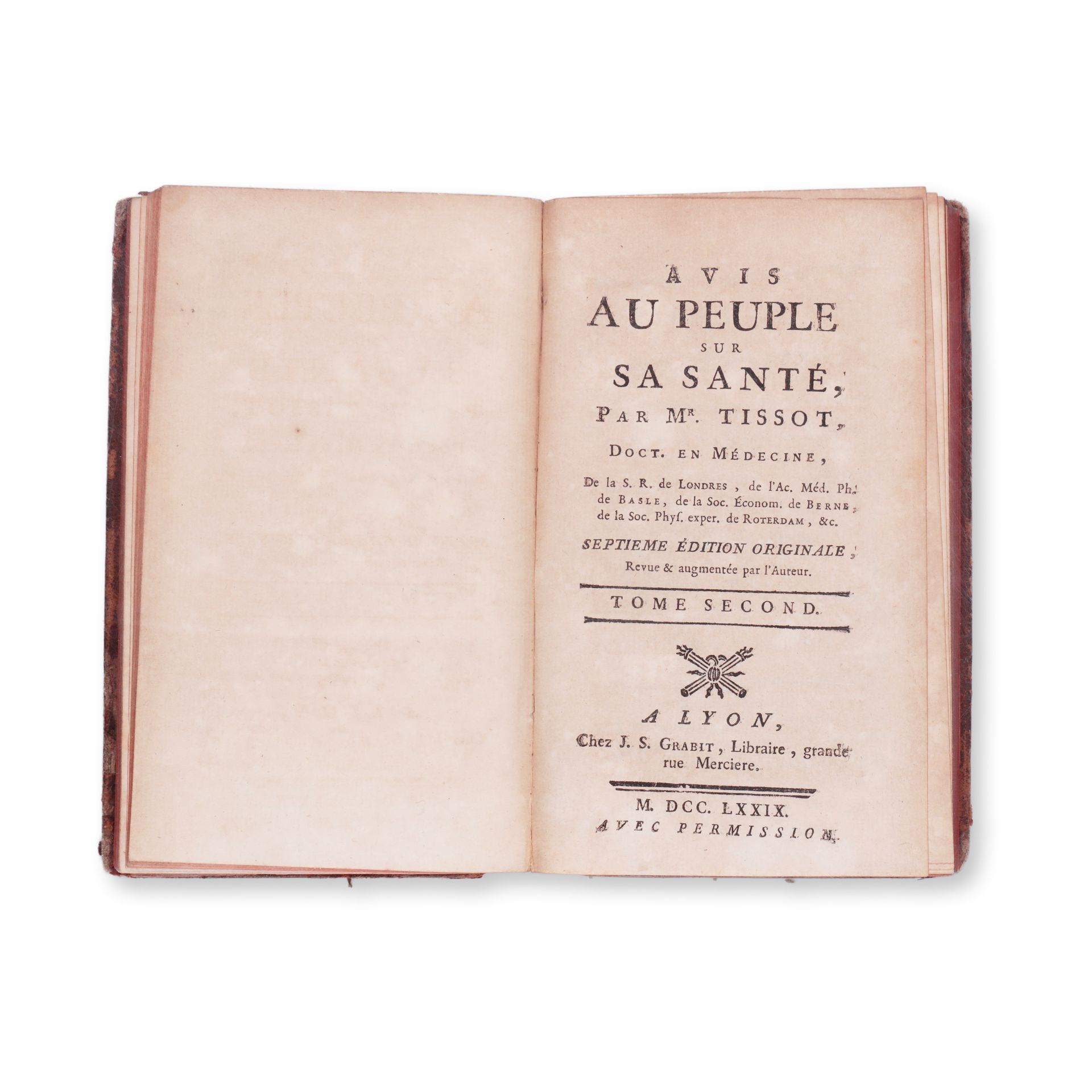 TISSOT, Samuel Auguste David (1728-1797): Avis au peuple sur sa sante. Vol. I. a II. - Image 3 of 4