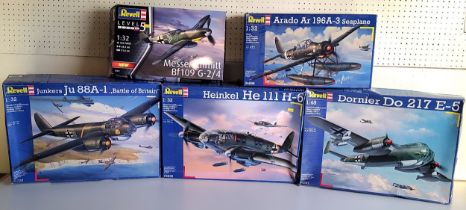 Six boxed Revell Luftwaffe aircraft kits; #04728 Junkers Ju88A-1, #04557 Donier DO, #03829