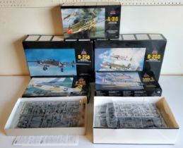 Five boxed Accurate Miniatures aircraft kits; #3432 B-25G, #3430 B-25B, #3420 SBD-1 Dauntless, #2900