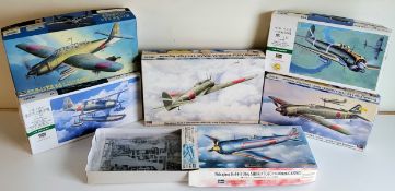 Six boxed Hasegawa Japanese aircaft model kits; 1/48 scale 19196 Mitsubiushi F1M2, 09301 Nakajima