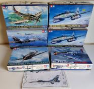 Six boxed Tamiya 1/48 scale aircraft kits; 2x no 87 Messerschmitt Me262 A-1a, no95 Focke Wulf