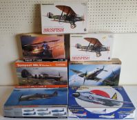 Seven boxed Eduard R.A.F aircraft model kits; #8223 Hellcat Mk.1/mk.2, #1134 BAC Lightning, #1118
