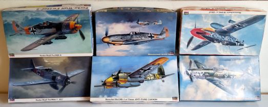 Six boxed 1/48 scale German Luftwaffe aircraft model kits; 09856 Focke-Wulf Fw190F-8, 09324