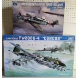 A boxed Trumpeter 02814 Fw200C-4 "Condor" Model Kit; a 02297 Messerschmitt Bf109G, both unchecked