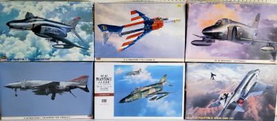 Six boxed Hasegawa "Phantom" aircraft model kits, 09590 RF-4E Phantom II 'Luftwaffe', 07208 F-4E