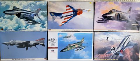 Six boxed Hasegawa "Phantom" aircraft model kits, 09590 RF-4E Phantom II 'Luftwaffe', 07208 F-4E