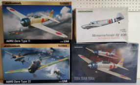 Four boxed Eduard Japanese aircaft model kits; #82214 A6M3 Zero, #11155 A6M2 Zero, #1101