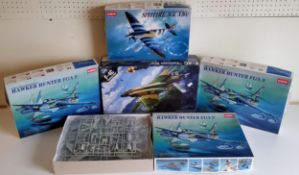 Five boxed 1/48 scale Academy Hobby Model Kits; #12294 F-4C "Vietnam War", #2169 Hawker Hunter FGA.9