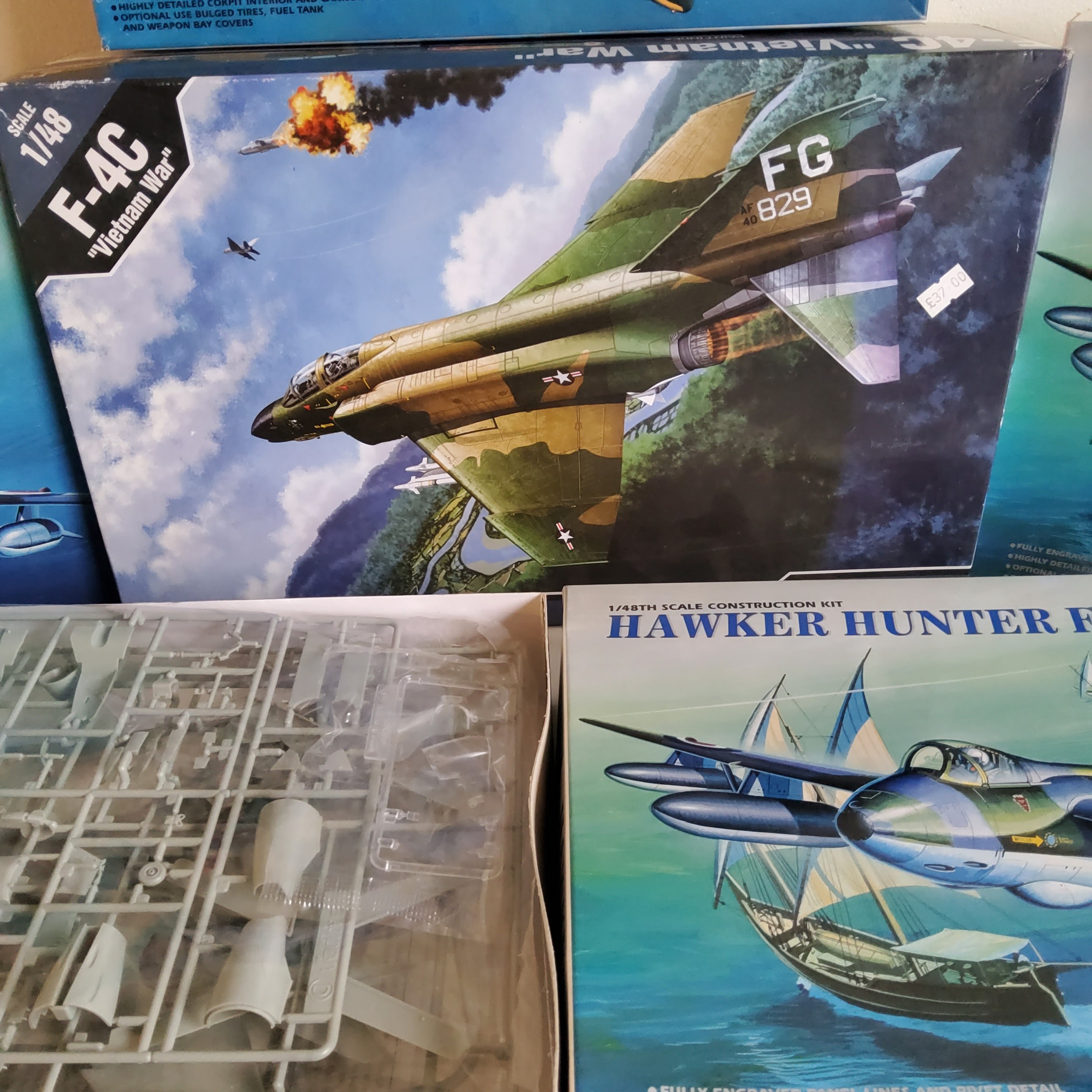 Five boxed 1/48 scale Academy Hobby Model Kits; #12294 F-4C "Vietnam War", #2169 Hawker Hunter FGA.9 - Image 2 of 2