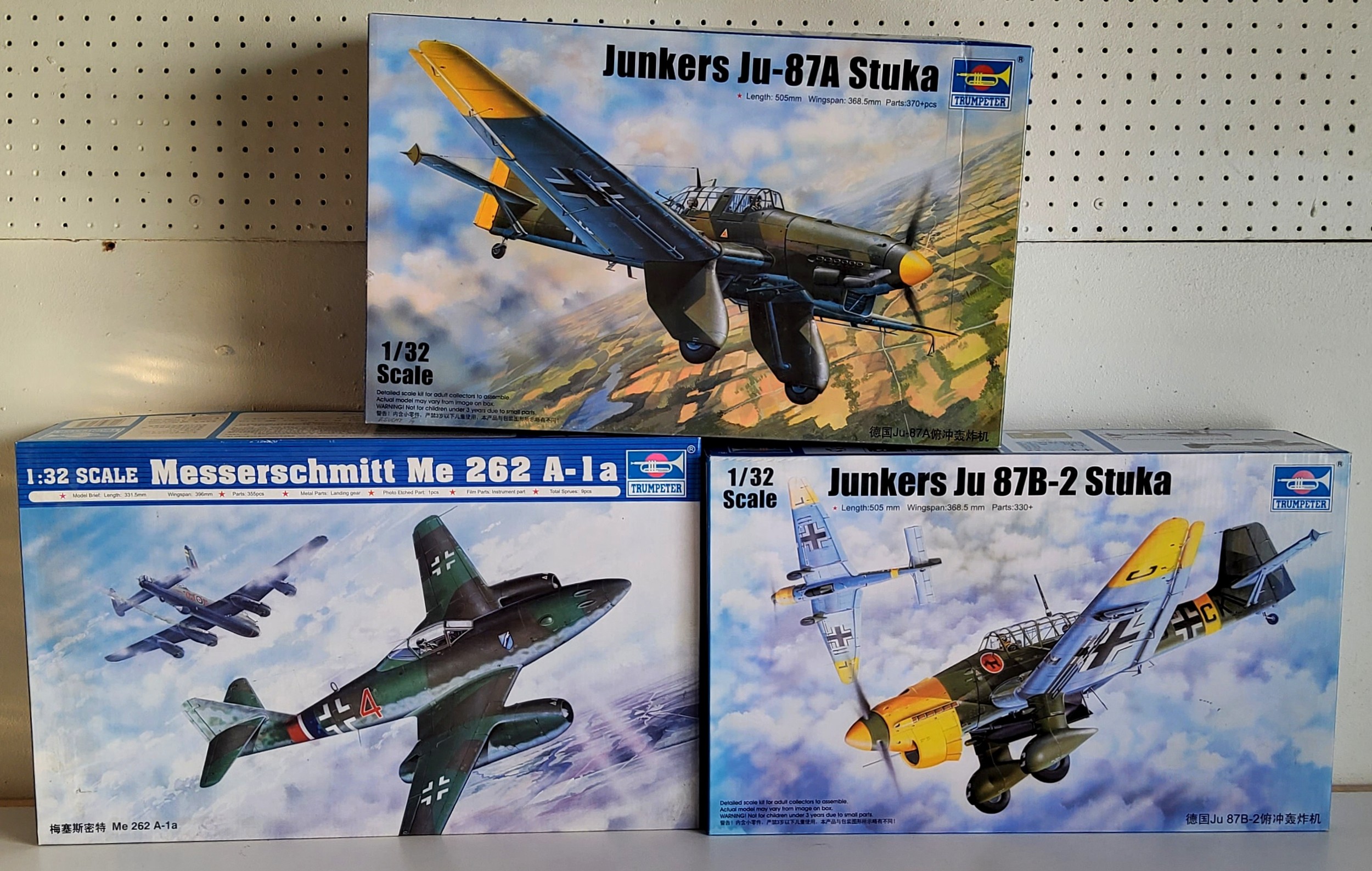 Three Boxed Trumpeter 1/32 Scale Aircraft Kits, to include 03214 Junkers Ju 7B-2 Stuka, 02235
