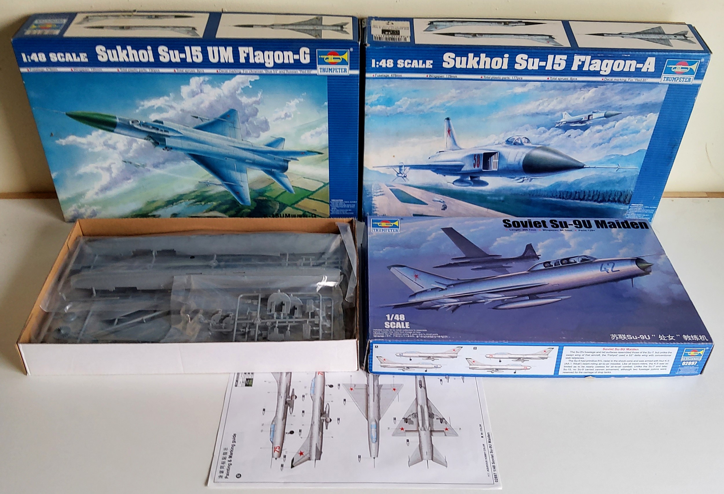 A Boxed Trumpeter 02897 1/48 Sukhoi Su-15 Flagon-A Aircraft Kit; an 02812 Sukhoi Su-15 Flagon-G