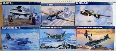Six boxed 1/48 scale Luftwaffe aircraft model kits, #80375 Messerschmitt Me 262, #80378 Me262, #