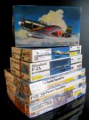 Six boxed Hasewaga aircraft model kits; 08241 Focke-Wulf Fw190A-5/U7, 08158 P-12E 6th Pursuit
